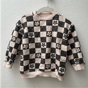 Zara Checkered Black and Cream Floral Sweatshirt 12-18mo